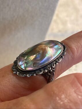 Vintage Sterling Abalone Blister Pearl Ring Size 5